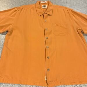 Paradise Collection 100% Washable Silk Orange Button-Down Shirt Size L